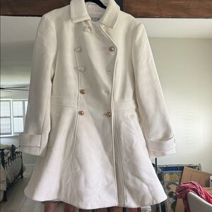 GUESS Women's Ivory Trench Coat with Gold Buttons